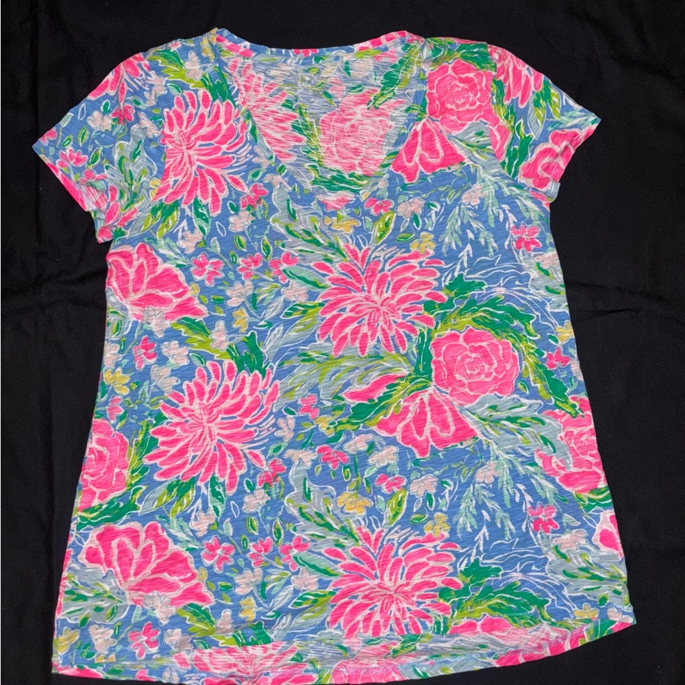 Lilly Pulitzer Pink and Blue Floral Short Sleeve Top